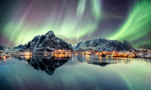 Vue sur les aurores boréales en Norvège